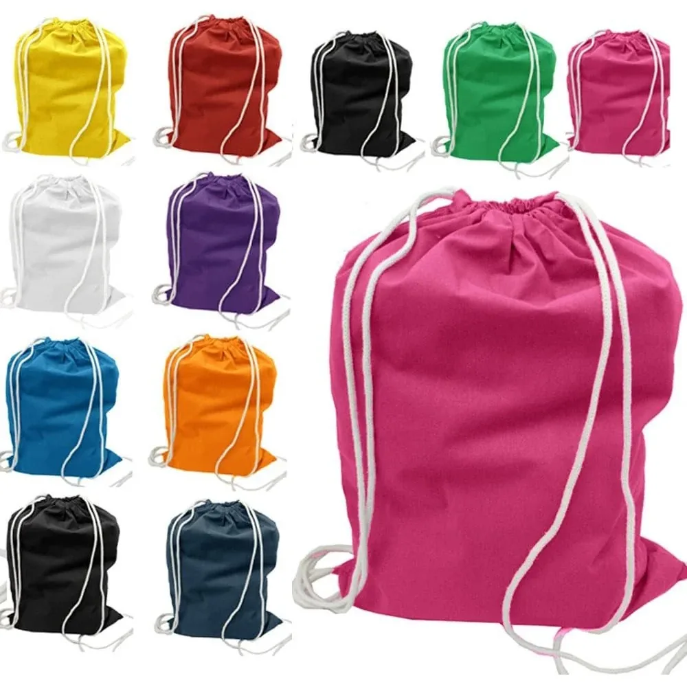 12 Pack Bulk 100 Cotton Eco Friendly Reusable Drawstring Backpack