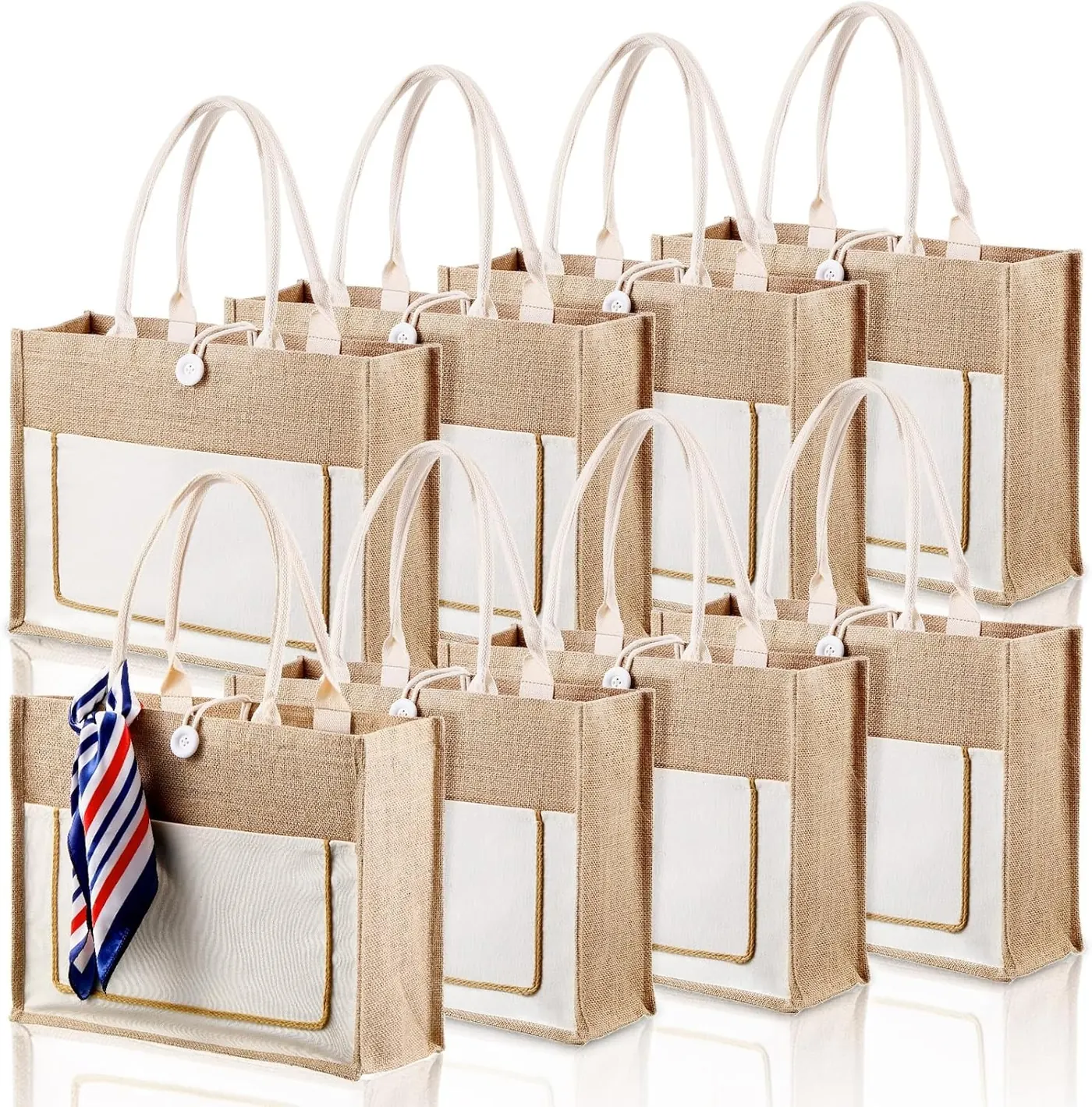 8 Pcs Customizable Jute Tote Shopping Bags Bulk