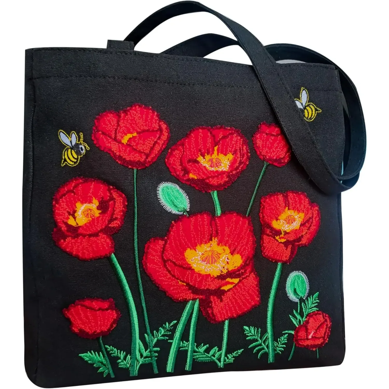Aesthetic Embroidery Canvas Tote Bag A Reusable Spacious Shoulder Bag