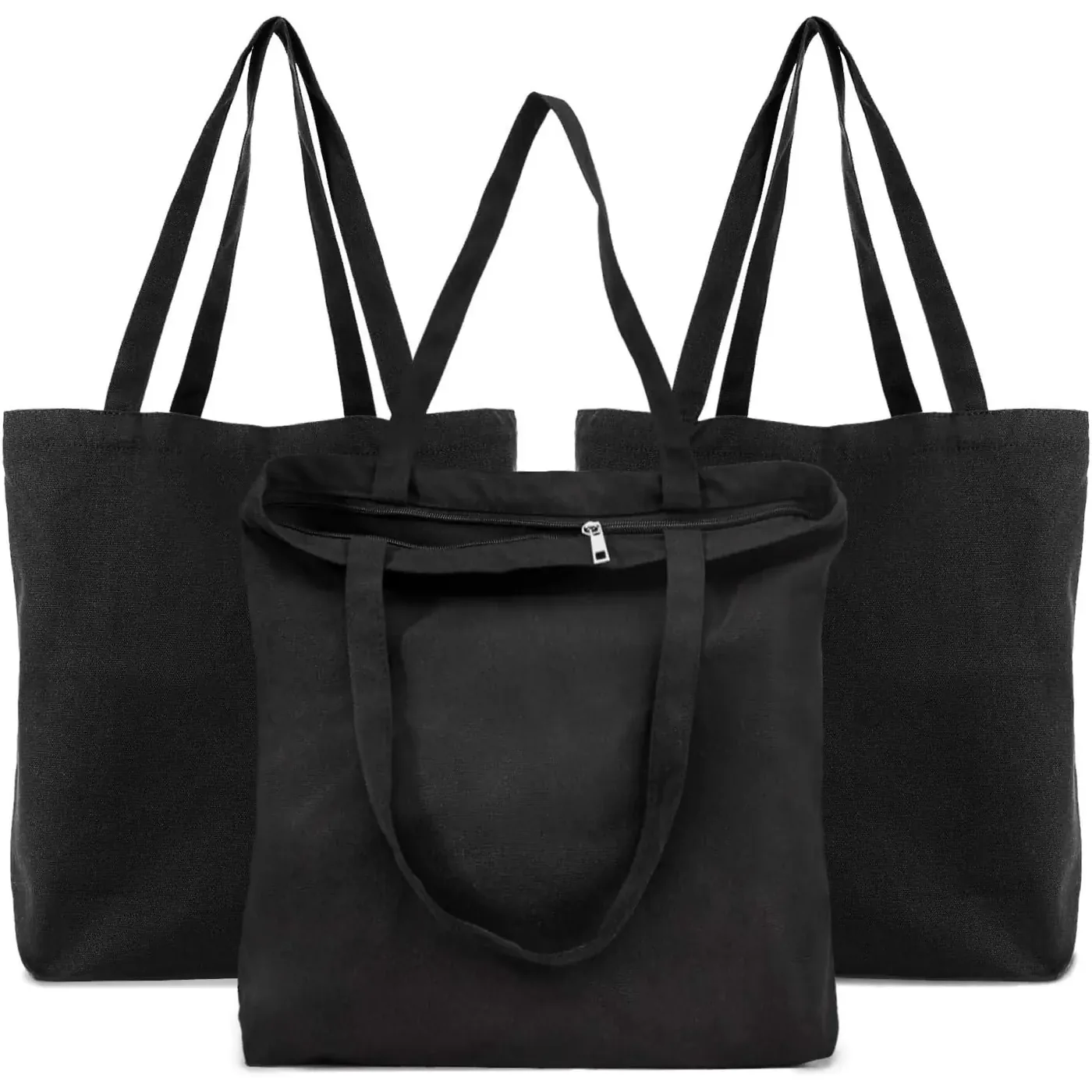 Black Canvas Tote Bag Canvas Bags With Zipper Heavy Duty
