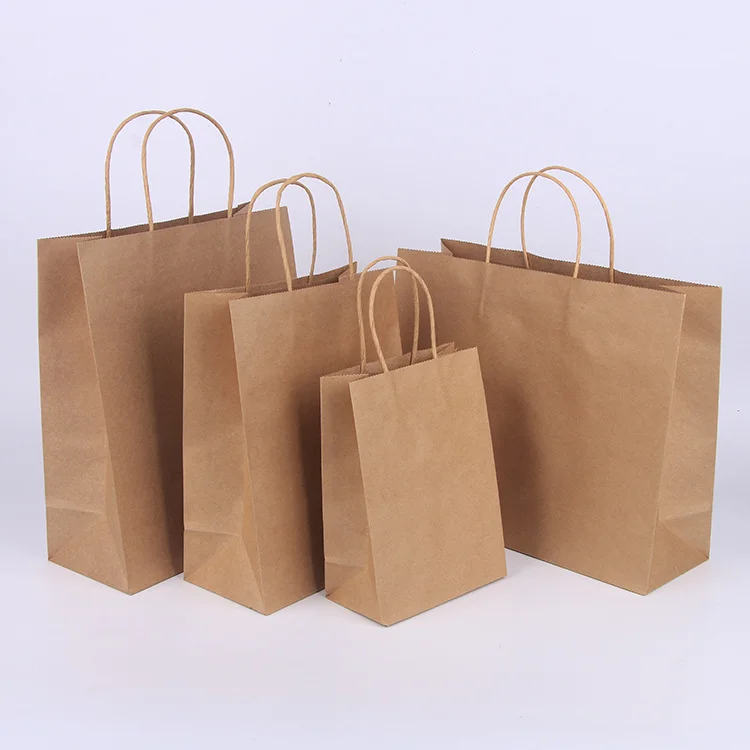 Customized Logo White Brown Kraft Paper Gift Bag With Handles