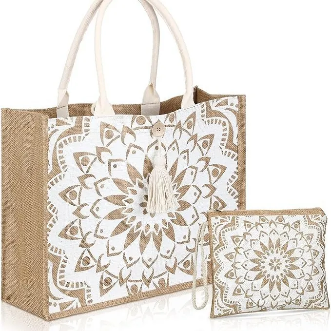 Customized Sublimation Printed Logo Reusable Coarse Linen Handbag Jute