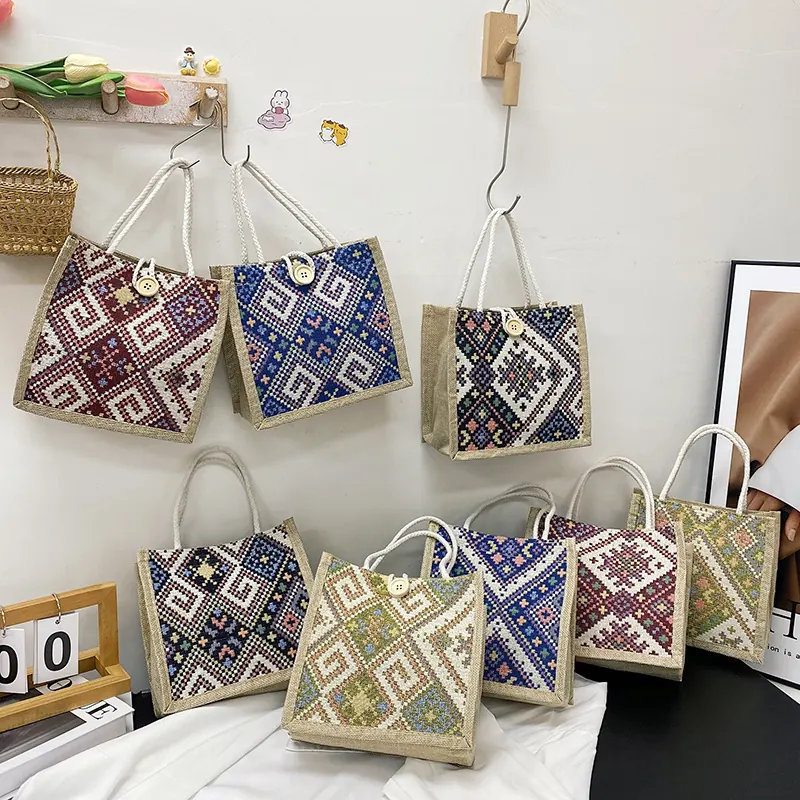 Ethnic Style Canvas Bag For Women Summer Fashionable Handbag