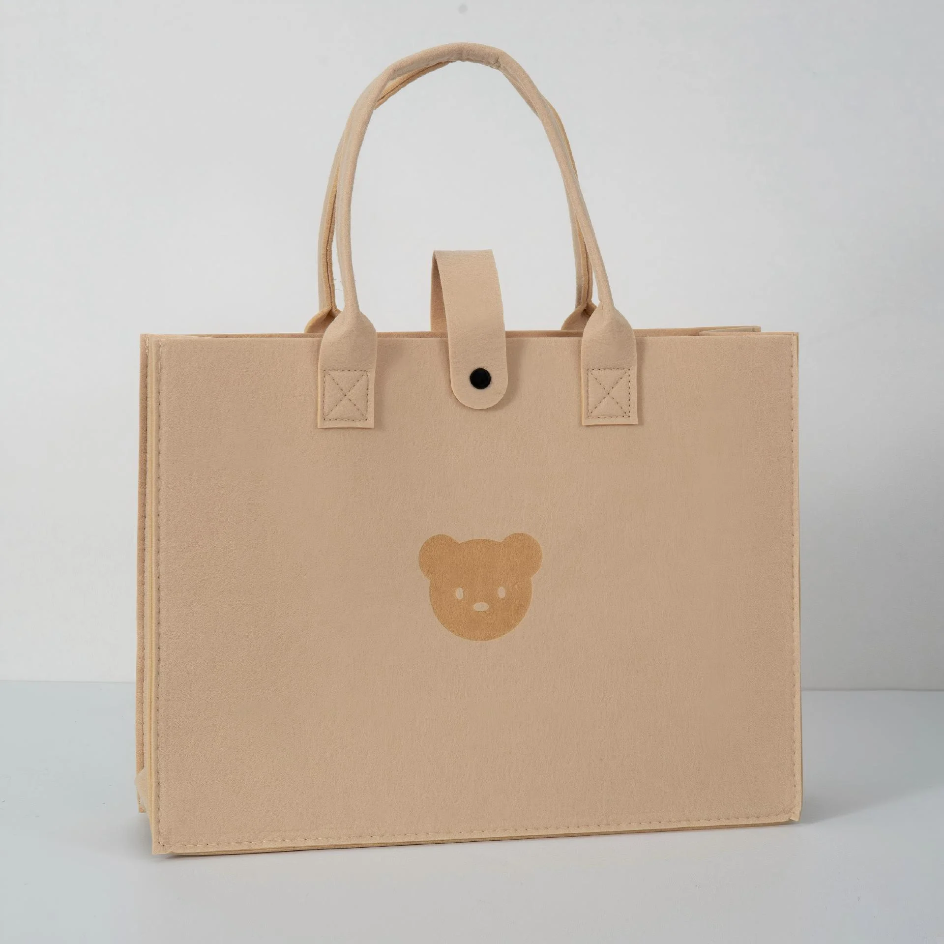 Felt Bear Animal Prints Tote Handbag Customizable Color Foldable Large