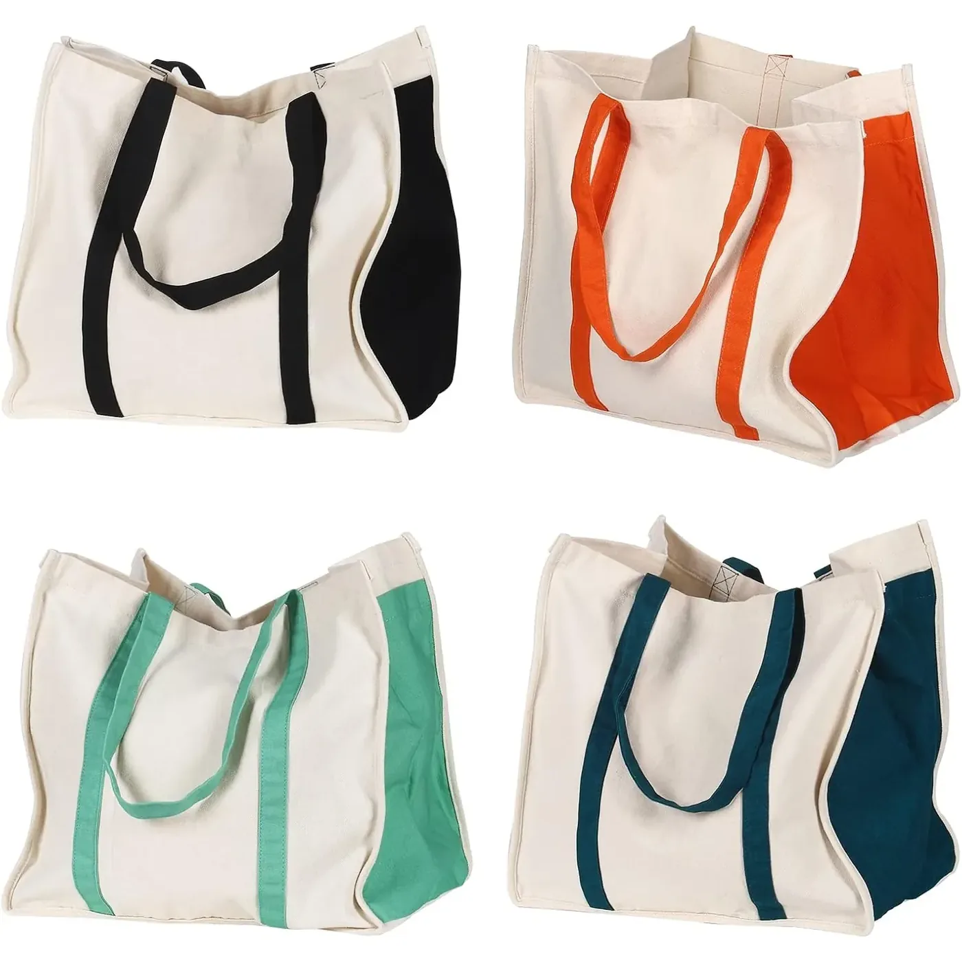 Heavy Duty Reusable Cotton Canvas Grocery Tote Bags With Side