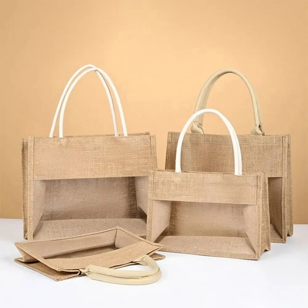 Jute Eco Friendly Customized Windowing Gift Bag Transparent Window Wrapping