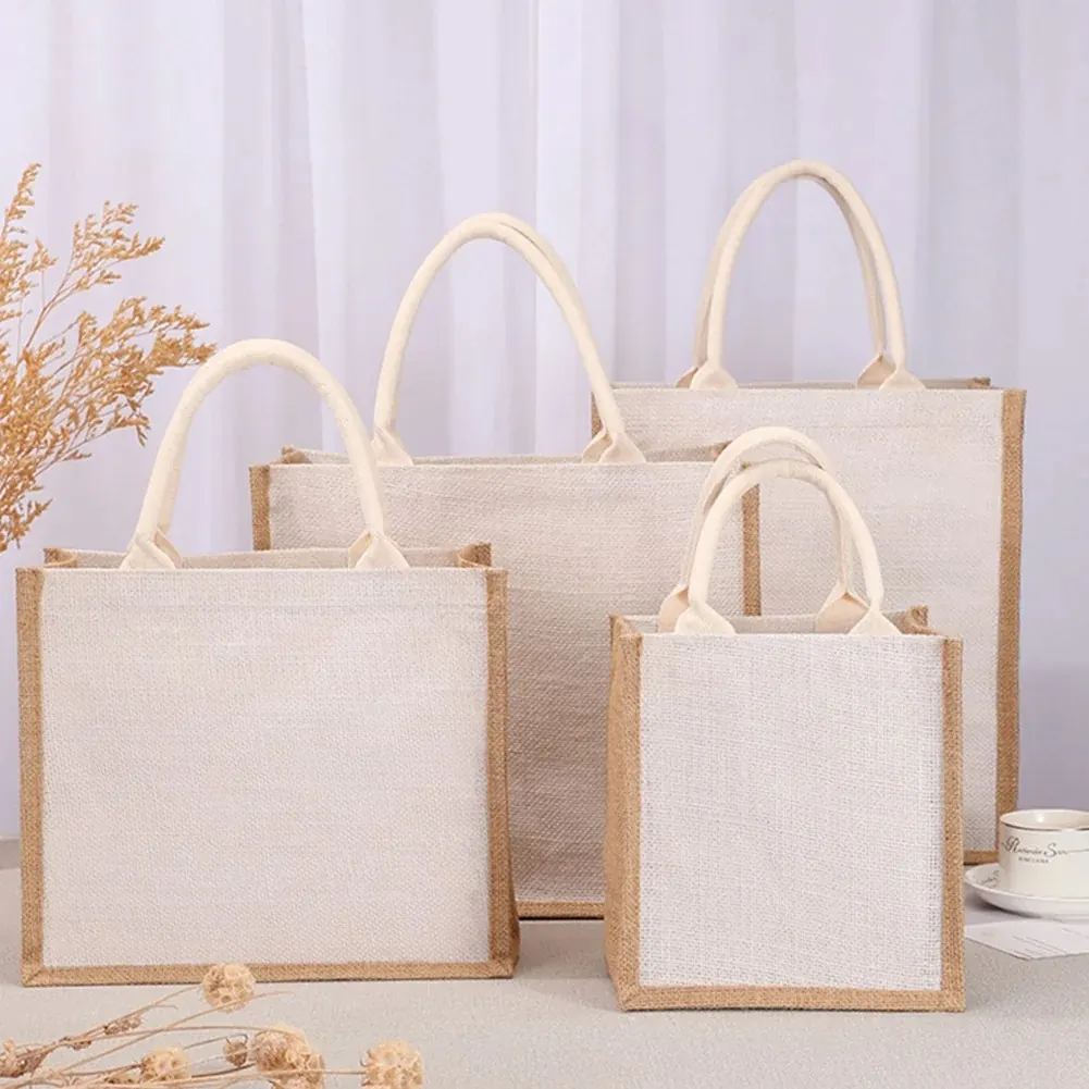 Jute Tote Shopping Bag Vintage Reusable Grocery Wedding Birthday Gift
