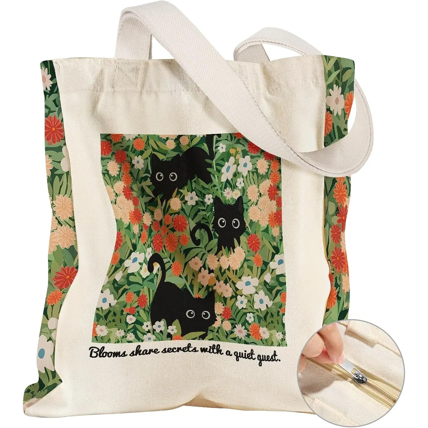 Large Canvas Tote Bag For Women With Zipper And Inner