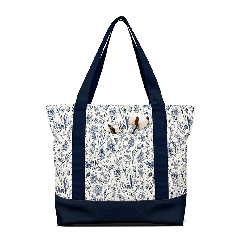 Large Canvas Tote Bag Zipper Closure With Outside Pocket Aesthetic