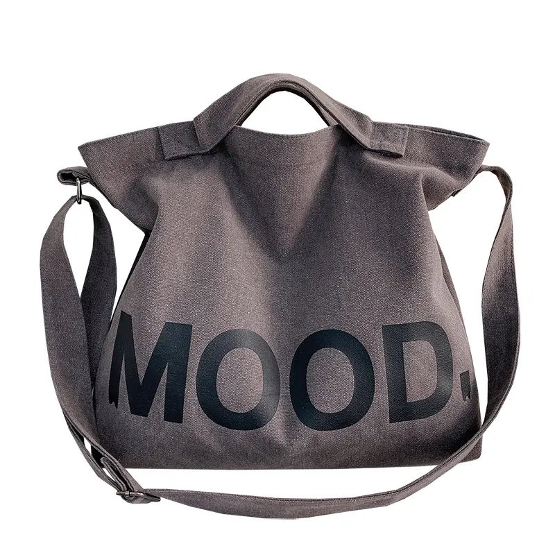 Letter Patterned Plain Color Printed Canvas Large Bag Style Trendy