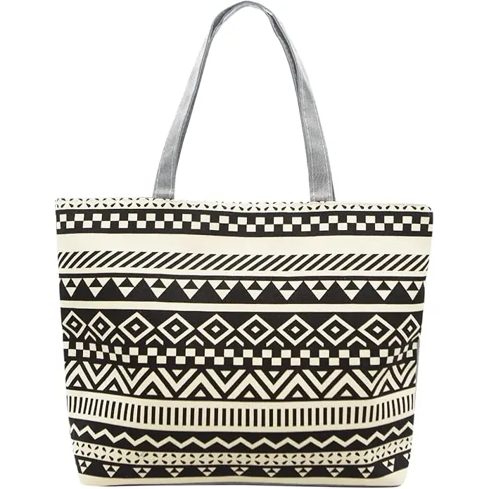 Medium Floral Canvas Handbag With Handles And Pattern Zipper Shoulder