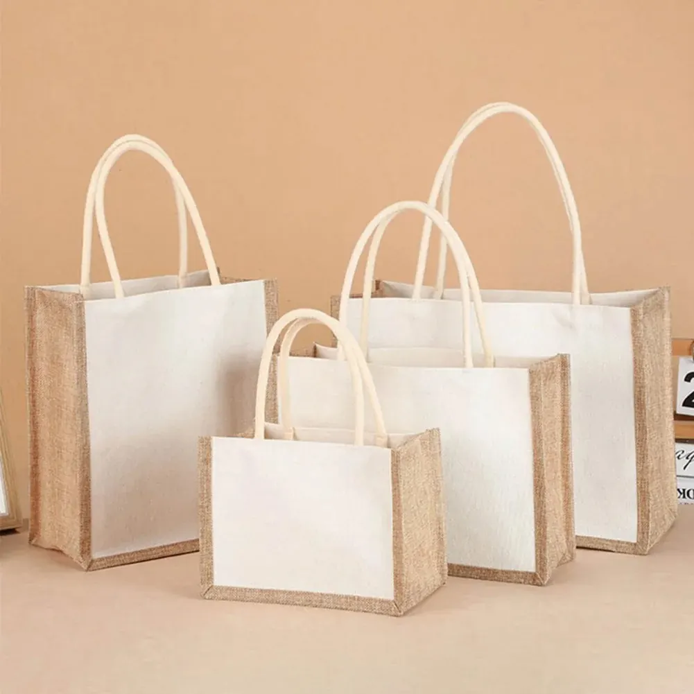 Reusable Burlap Jute Tote Bag Eco Friendly Grocery Bags