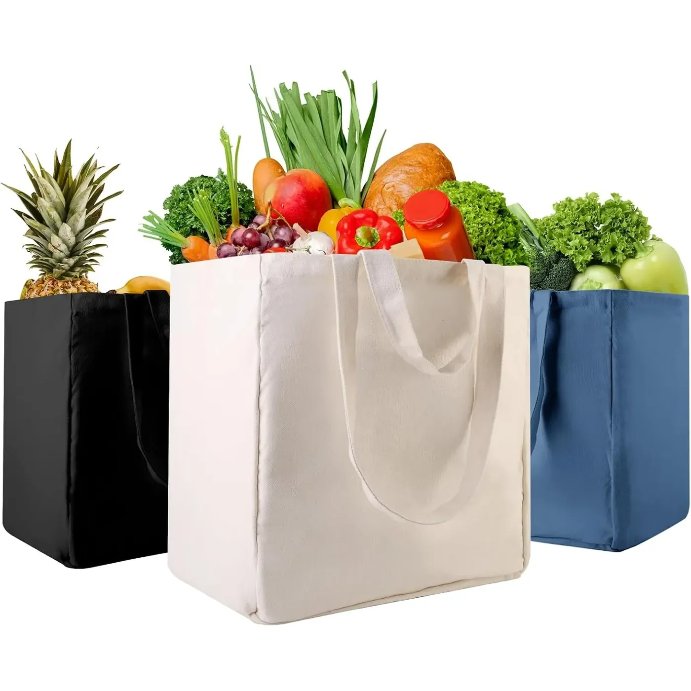 Reusable Large Canvas Tote Bag Grocery Cotton With Pockets Shopping