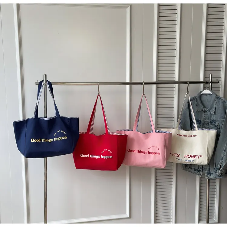 Summer New Large Capacity Canvas Bag With Letters Korean Laid