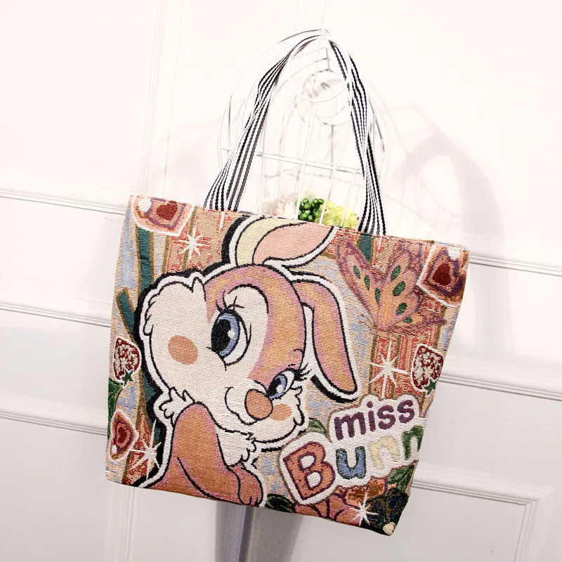 Versatile Embroidery Tote Bag Stylish Canvas Shopping Bag
