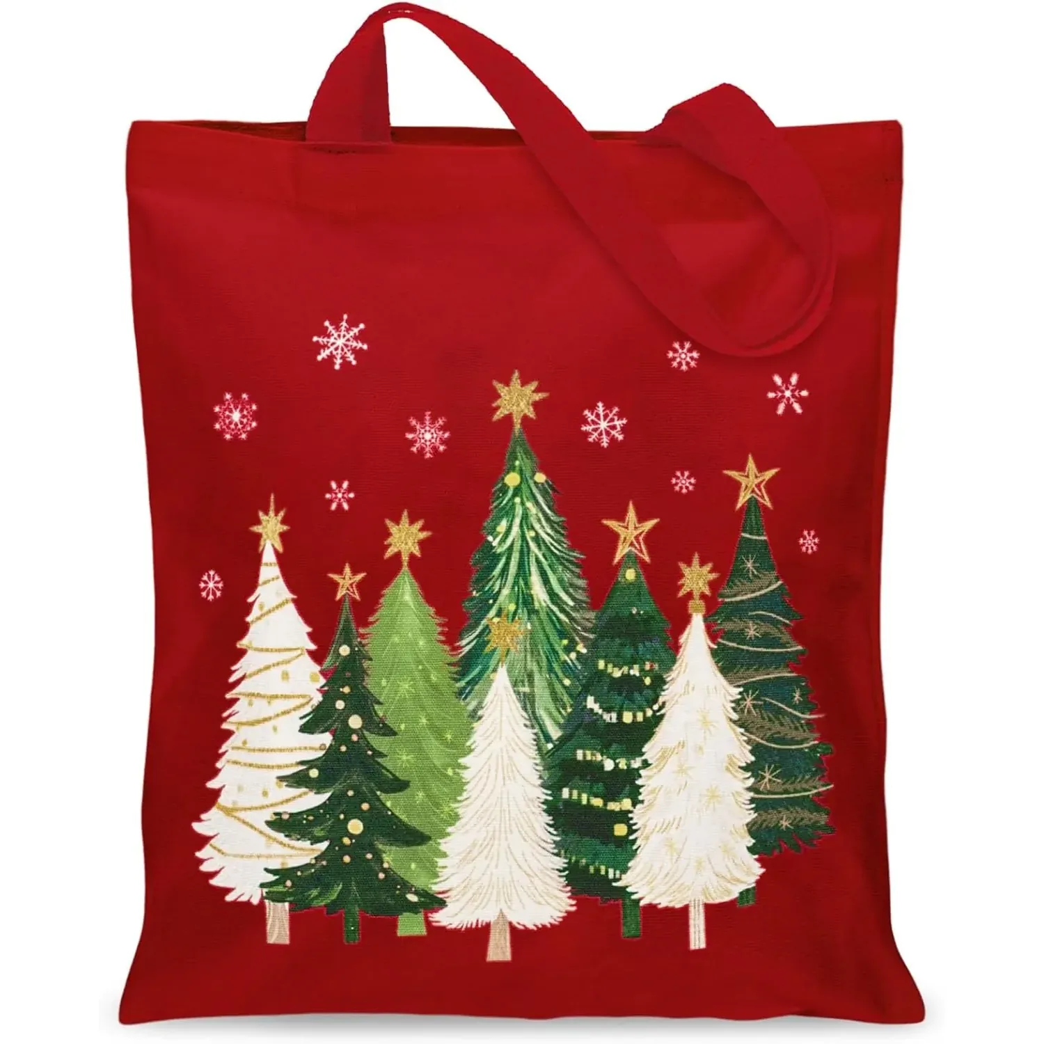 Whaline Christmas Canvas Tote Bag Xmas Tree Snowflake Grocery Shopping