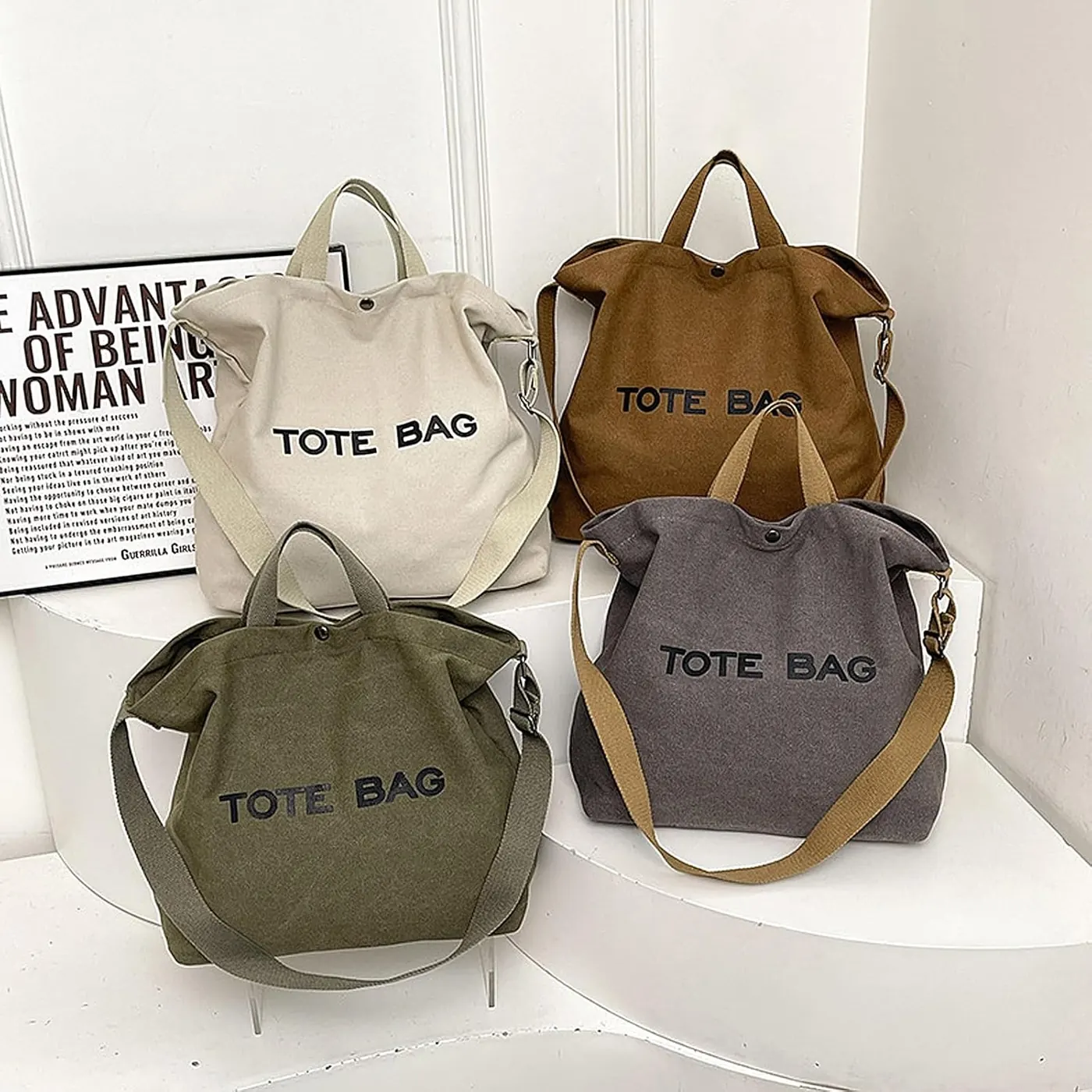 Women Canvas Tote Bag Travel Shoulder Bag Large Capacity Crossbody