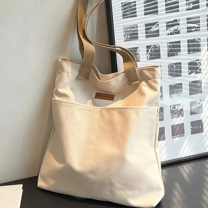 Women Eco Friendly Canvas Tote Bag Daily Use Large Capacity