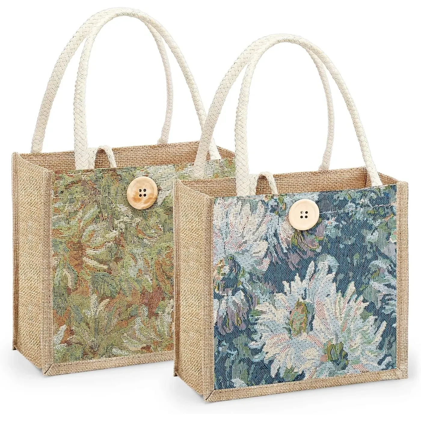 Women Eco Friendly Jute Tote Bag Long Embroidered Personalized Design