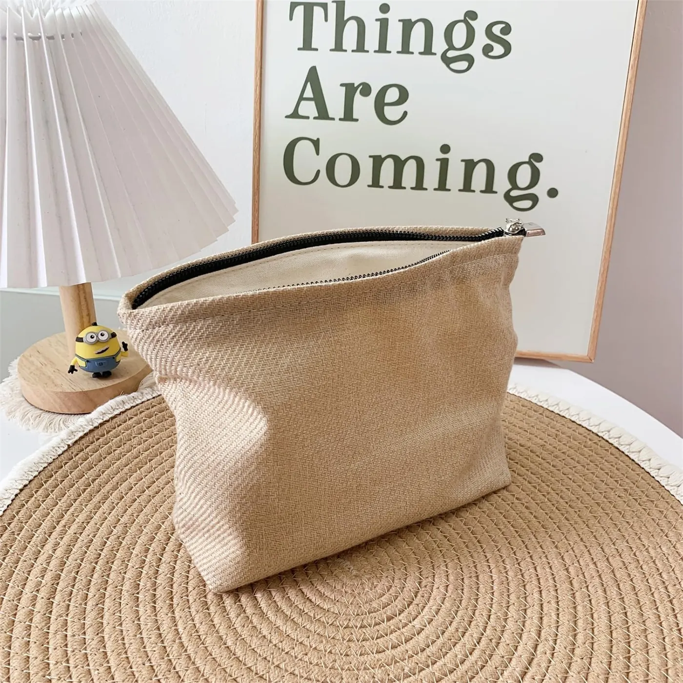 Xiangfu Bohemian Jute Large Zipper Pouch Makeup Bag