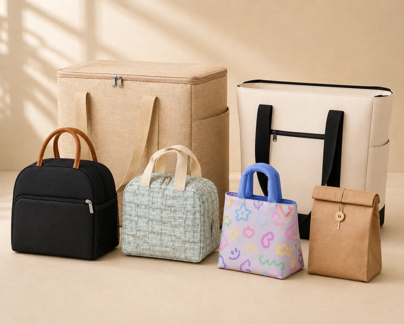 Insulated cooler and lunch bags in assorted styles
