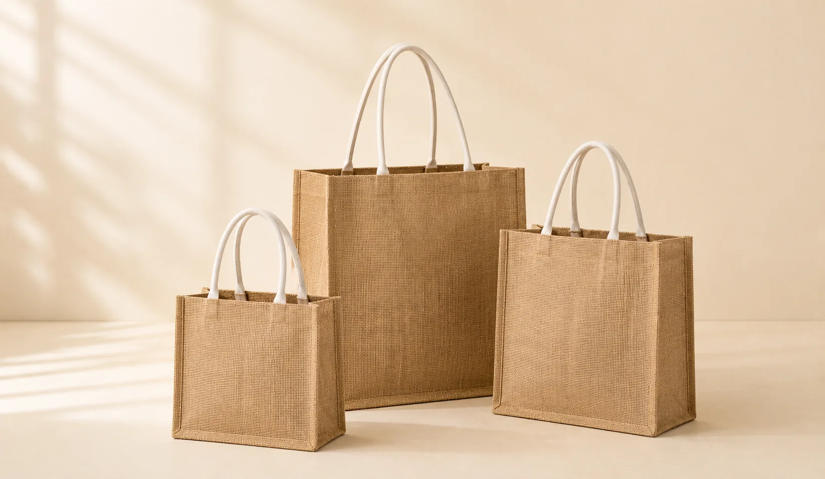 Custom jute tote bags in three sizes