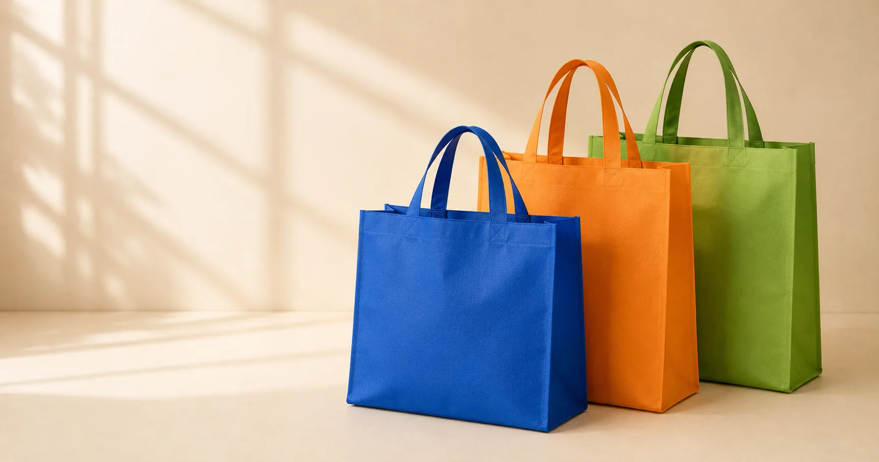 Custom non-woven fabric tote bags in three colors