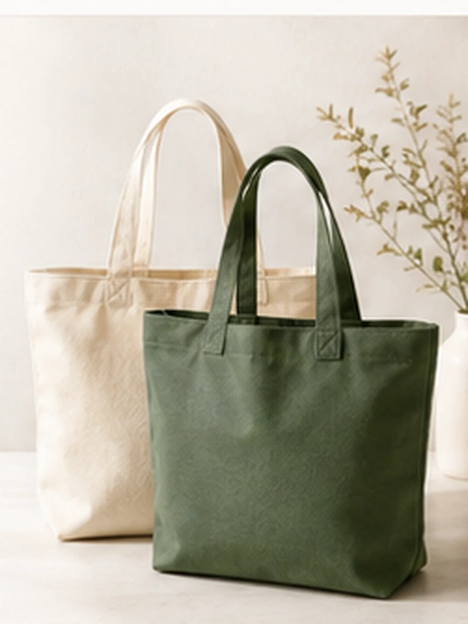 Branded tote bags in a retail store setting