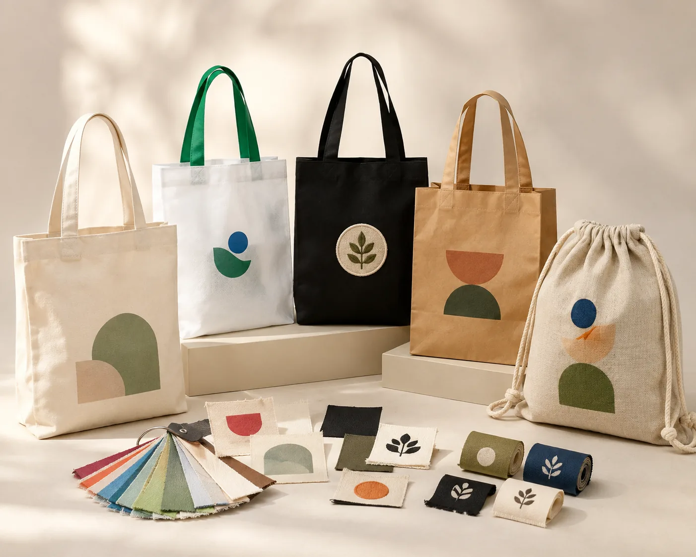 Bags with printed and embroidered logo branding samples